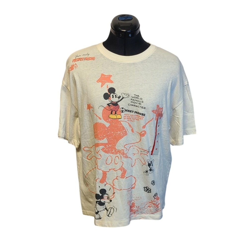 Disney Mickey Mouse Graphic T-Shirt Off-White Jerry Leigh  Women's XS New